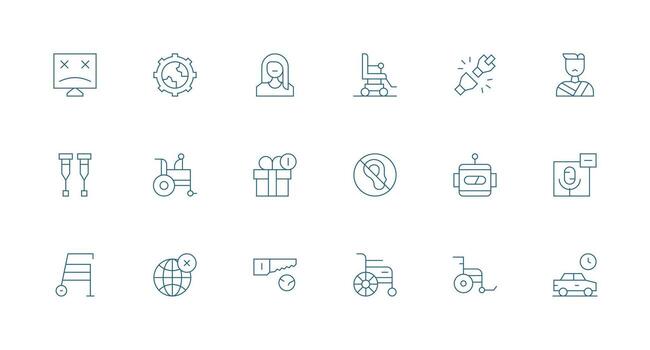 Disabled Icon Collection with 18 Minimal Line Designs Simple Icons for Interface and Wireframes vector