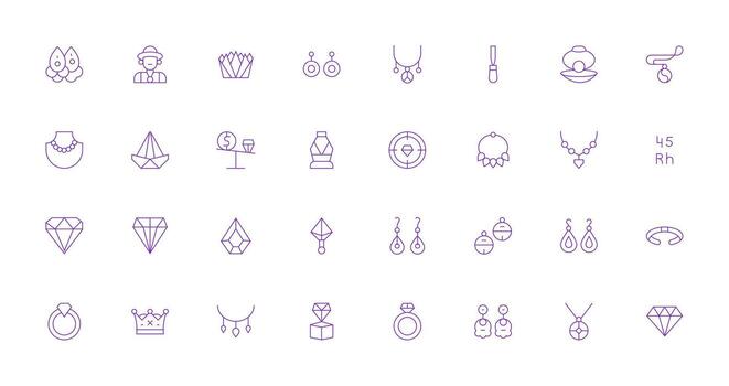 32 Thin Line Style Icons from Jewelry Collection General Use Icon Pack vector