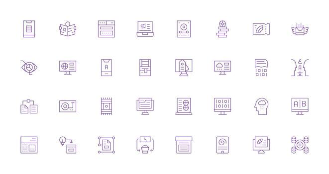 Thin Line Style Information Technology Icons with 32 Vectors All Device Compatible Icon Set