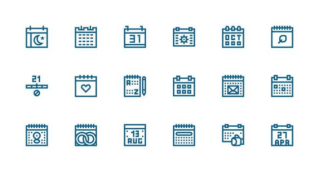 Strong Stroke Line Style Date Icons with 18 Vectors Icon Set for Apps