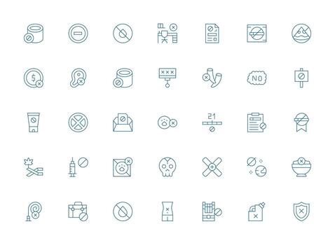 ligero línea estilo no permitido íconos con 35 vectores todas dispositivo compatible icono conjunto