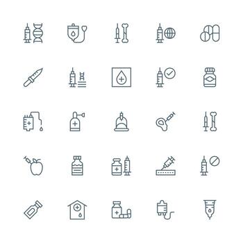 Medium Stroke Outline Style Injection Icons with 25 Vectors Icons Built for Visual Consistency Pack