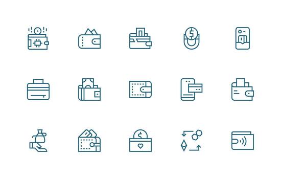 15 Regular Line Icons for Wallet Graphics UI Icon Set vector