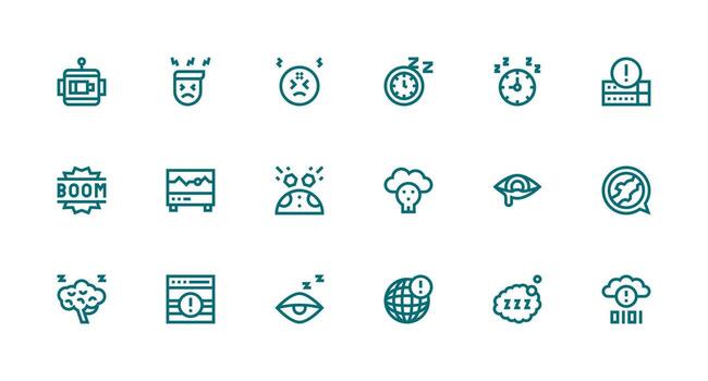 Downtime Design Icons featuring 18 in Strong Stroke Line Style Icon Set for Web vector