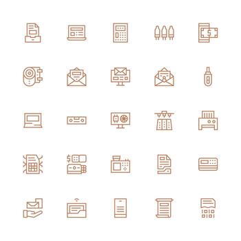 25 Medium Stroke Outline Icons for Electronic Graphics Sharp Icons for Presentations vector