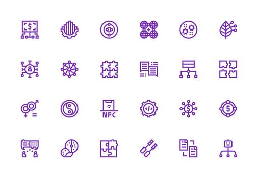 Integration Icon Set with 24 Thick Line Line Graphics Digital Icon Collection vector