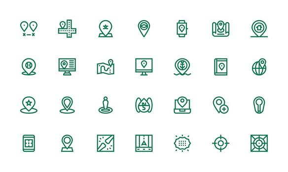 28 Bold Line Icons for Coordinates Graphics Customizable Icon Series for Mobile Screens vector