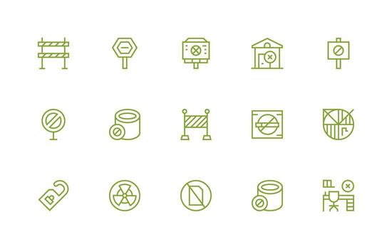 15 regular línea vectores para hacer no entrar tema limpiar icono colección para web utilizar