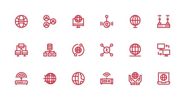 Network Connection Icon Set with 18 Strong Stroke Line Graphics Professional Icon Set vector
