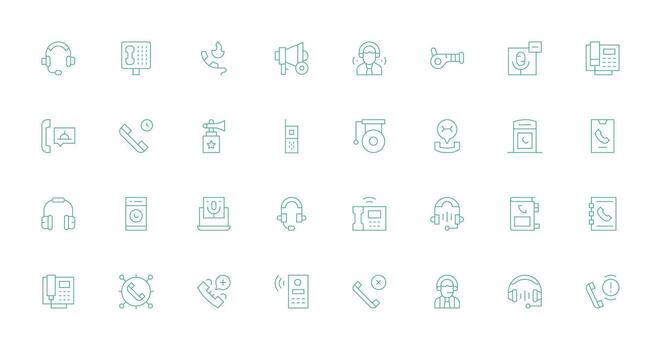 32 Icons for Call in Thin Line Format Theme-Based Icon Pack vector