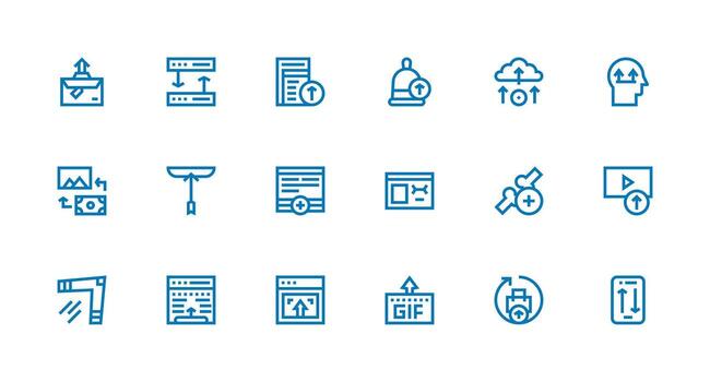 18 íconos para archivo subir en fuerte carrera línea formato ui icono conjunto vector