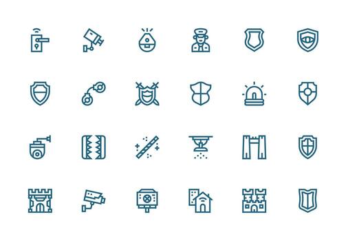 Security System Design Icons featuring 24 in Thick Line Line Style Multi-Style Icon Collection vector