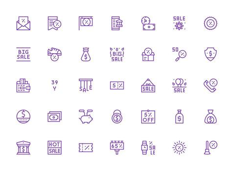 Savings Icon Set with 35 Regular Clean Line Graphics Interface Icon Collection for Daily Projects vector