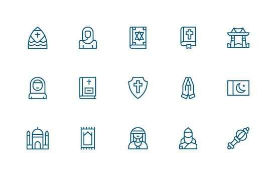 Faith featuring 15 Icons in Regular Line Design UI Icon Set vector