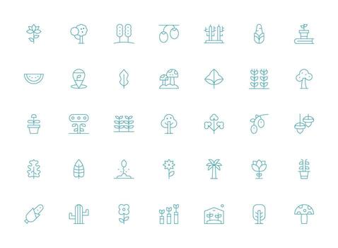 35 Light Line Icons for Botany Graphics Minimal Icon Set for Interface Projects vector