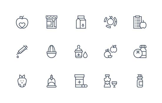 15 Icons for Vitamins in Regular Line Format Lightweight Icon Series for Fast Prototypes vector