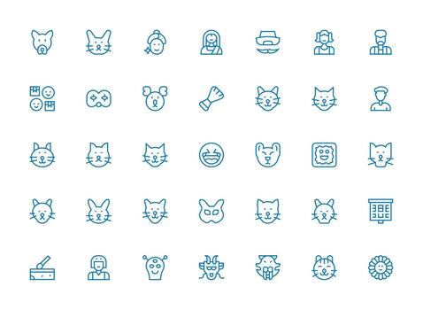 Regular Clean Line Style Face Icons with 35 Vectors Simple Icons for Interface and Wireframes
