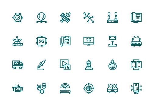 grueso línea línea íconos desde datos transmisión conjunto con 24 vectores todas dispositivo compatible icono conjunto