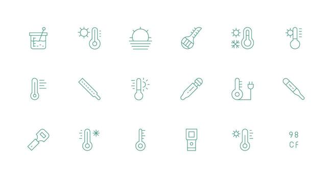Thermometer Design Icons featuring 18 in Minimal Line Style Organized Icon Pack for Quick Access vector