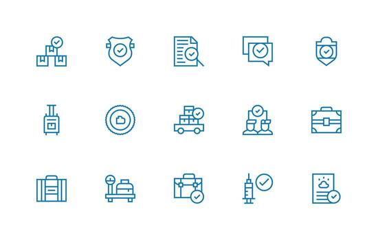 Checked Set with 15 Regular Line Icons Icon Pack for UI vector