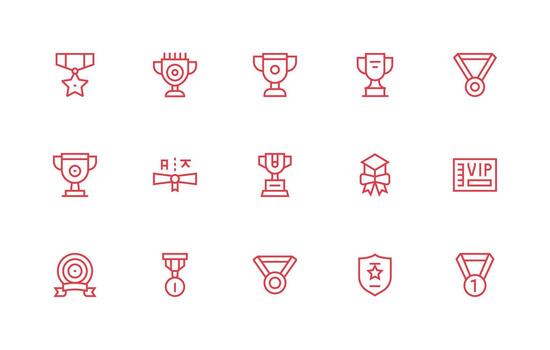 15 Regular Line Vectors for Recognition Award Theme Icon Collection Set