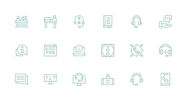 Support Center featuring 18 Icons in Minimal Line Design Icon Set for Web vector