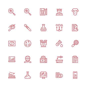 Analysis Icon Set with 25 Medium Stroke Outline Graphics Customizable Icon Series for Mobile Screens vector