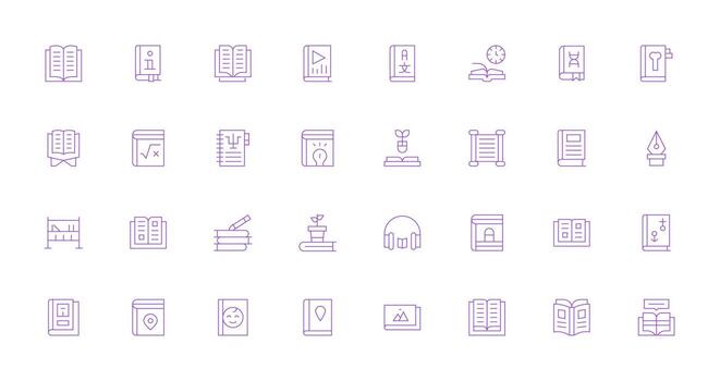 32 Icons for Book in Thin Line Format Multi-Purpose Icon Set vector