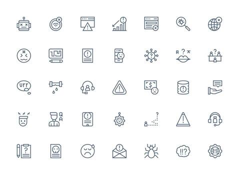 Regular Clean Line Style Problem Icons with 35 Vectors Core Icon Collection for Daily Tasks