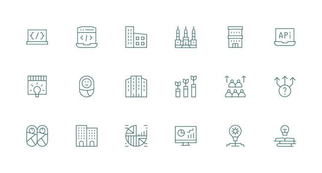 desarrollo icono colección con 18 mínimo línea diseños completamente editable icono conjunto para web vector