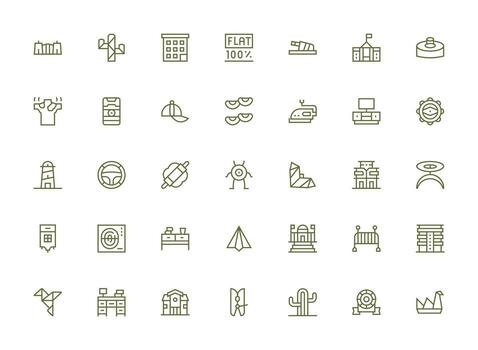 Flat Icon Set with 35 Regular Clean Line Graphics Icon Set vector