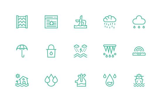 15 Regular Line Vectors for Flood Theme Multi-Style Icons for Creative Projects