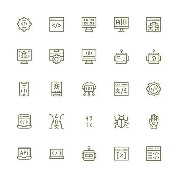 25 íconos para programación en medio carrera contorno formato ordenado icono conjunto vector