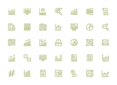 35 Regular Clean Line Icons for Statistics Graphics Simplified Icon Pack for Visual Tools vector