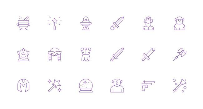 Fantasy Set with 18 Minimal Line Icons User Interface Icons for Digital Products vector