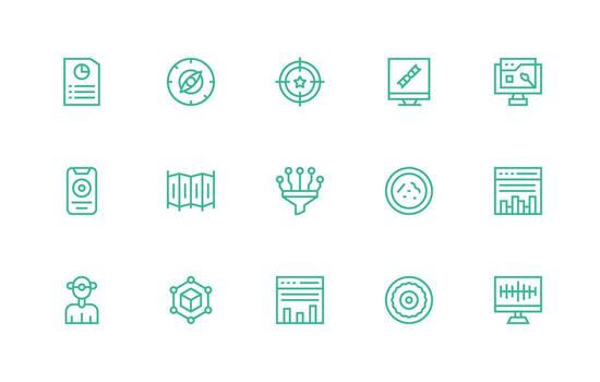 15 regular línea vectores para visualización tema ligero icono serie