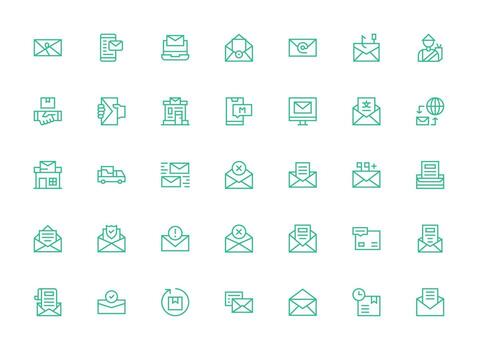 35 Icons for Mail in Regular Clean Line Format Functional Icon Series vector