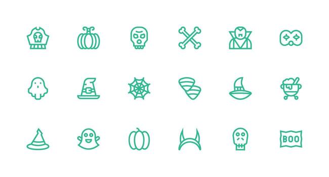 Víspera de Todos los Santos diseño íconos presentando 18 en fuerte carrera línea estilo de múltiples fines icono conjunto vector