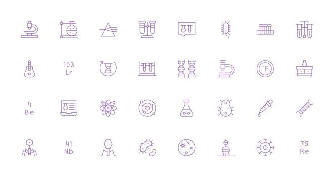 Scientific featuring 32 Icons in Thin Line Design Balanced Icon Set for Functional Design vector