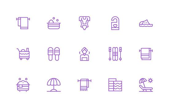 Resort featuring 15 Icons in Regular Line Design Multi-Purpose Icon Pack for Templates vector