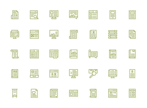artículo presentando 35 íconos en regular limpiar línea diseño interfaz icono colección para diario proyectos vector