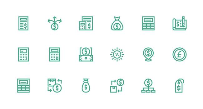 Strong Stroke Line Style Cost Icons with 18 Vectors Complete Icon Bundle for Web Design