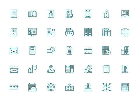 35 Regular Clean Line Style Icons from Accounting Collection Icon Set for Projects vector
