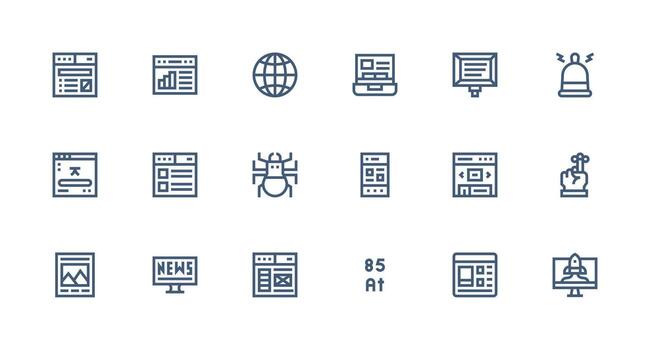 Website Design Icons featuring 18 in Strong Stroke Line Style Clean Icon Set Icon Pack for UI Projects vector