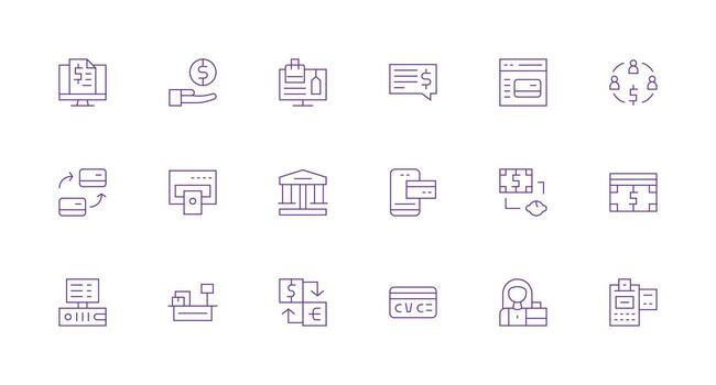 18 transacción íconos en mínimo línea estético claro y conciso icono conjunto colección vector