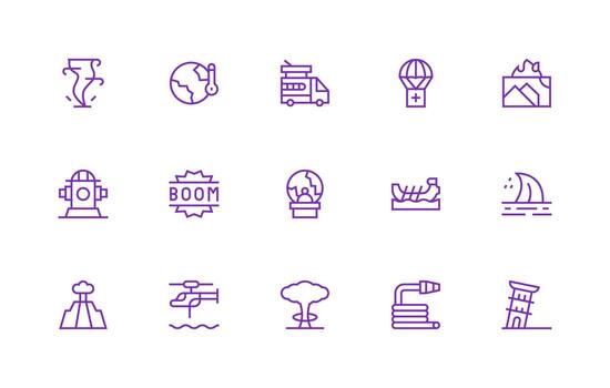 15 Regular Line Designs for Disaster Icons Responsive Icon Set for Flexible Layouts vector