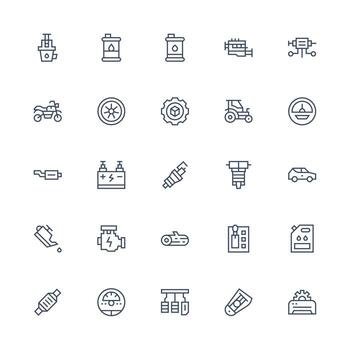 Engine Visual Pack containing 25 Medium Stroke Outline Icons Fully Editable Icon Set for Web vector