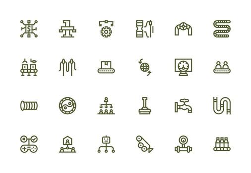 fluir icono conjunto con 24 grueso línea línea gráficos sensible icono conjunto para flexible diseños vector