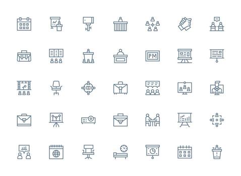 35 Regular Clean Line Icons for Meeting Graphics Well-Structured Icons for Creative Use vector