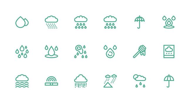Drizzle Design Icons featuring 18 in Strong Stroke Line Style Icon Set for Web vector